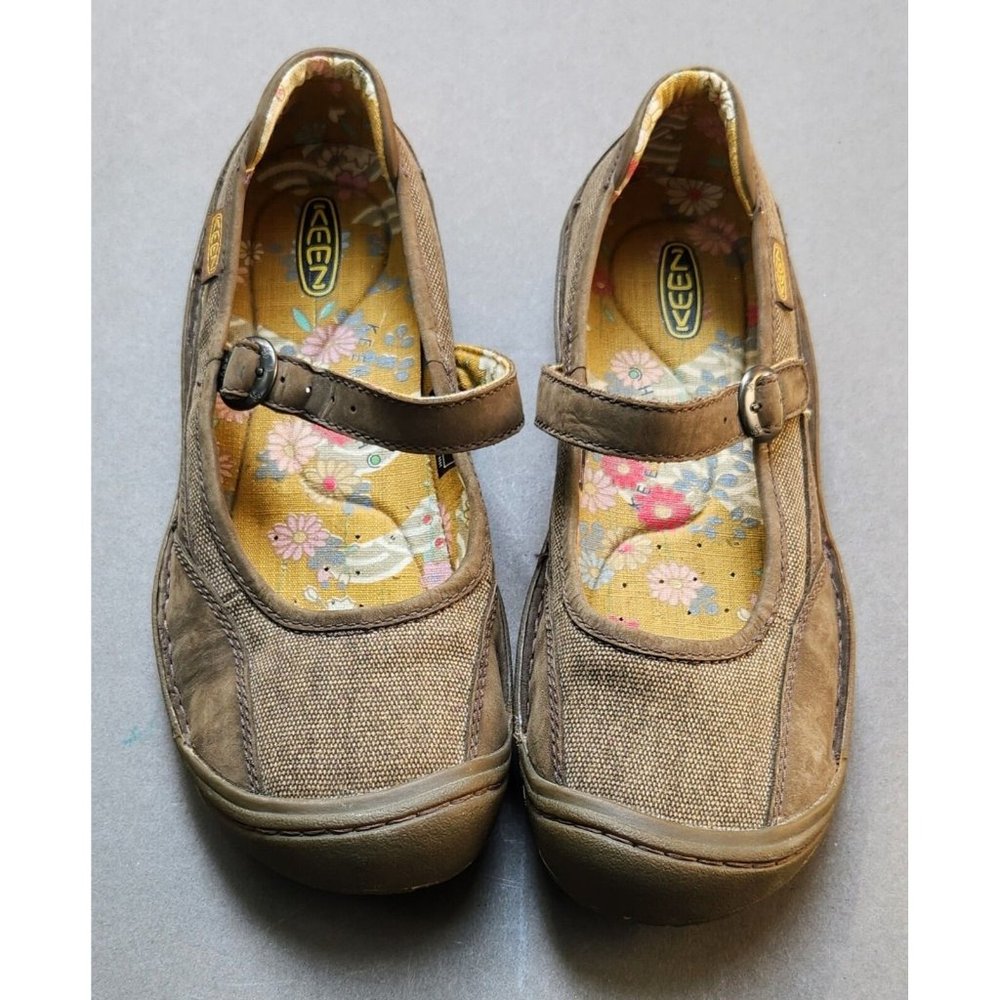 Keen Summer Golden MJ Mary Jane Shoes Brown Canvas Leather Womens Size 10.5
